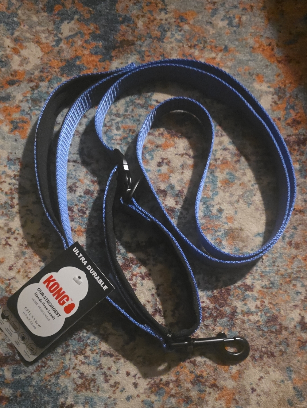 Kong Blue and Black Ultra Durable Hands-Free Dog Leash 6Ft Long Nwt